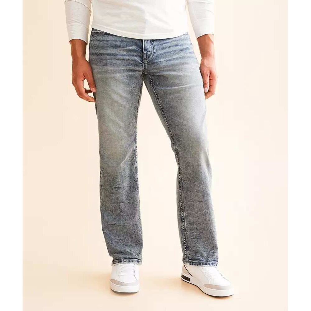 BKE Mens Tyler Straight Jeans Size 40 Blue Agama Acid Wash Stretch Denim